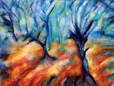 绘画 标题为“Les arbres bleus” 由Anne Brigaud, 原创艺术品