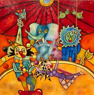 Peinture intitulée "LES ANIMAUX AU CIRQ…" par Anne Marie Torrisi, Œuvre d'art originale, Huile