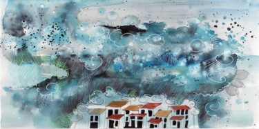 Peinture intitulée "Paysage pluvieux.jp…" par Delphine Mabed, Œuvre d'art originale, Aquarelle