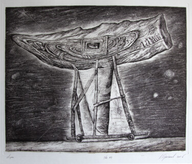 Printmaking titled "Boat" by Leonid Stroganov, Original Artwork, Etching