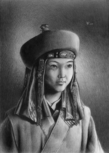 Dessin intitulée "The Mongol (Coming…" par Christophe Vacher, Œuvre d'art originale, Crayon Monté sur Carton