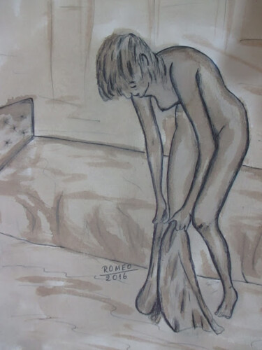 Desenho intitulada "MULHER SE VESTINDO…" por Romeo Zanchett, Obras de arte originais, Outro