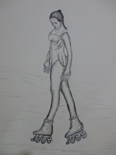 Desenho intitulada "GAROTA DE PATINS" por Romeo Zanchett, Obras de arte originais, Outro