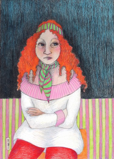 Dessin intitulée "l'attente.jpg" par Delphine Mabed, Œuvre d'art originale
