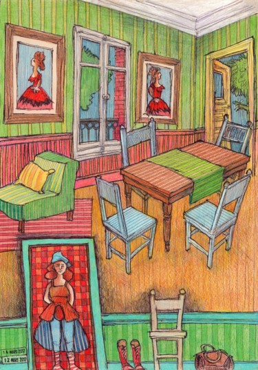 Dessin intitulée "Ici, moi j' ai peur…" par Delphine Mabed, Œuvre d'art originale