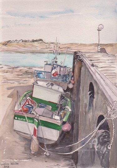 제목이 "Bateaux à Carteret"인 미술작품 Jacqueline Klocke로, 원작, 수채화