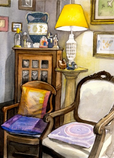 chez ma mère.jpg Peinture intitulée "chez ma mère.jpg" par Delphine Mabed, Œuvre d'art originale, Aquarelle
