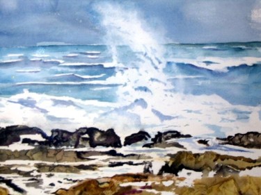 Peinture intitulée "la vague" par Lapiche, Œuvre d'art originale, Aquarelle