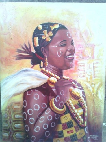 jeune-fille-akan.jpg Peinture intitulée "jeune-fille-akan.jpg" par Nguessan Thomas, Œuvre d'art originale, Acrylique