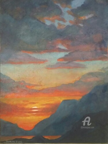 Peinture intitulée "Coucher de soleil s…" par Sapiacelli, Œuvre d'art originale, Huile