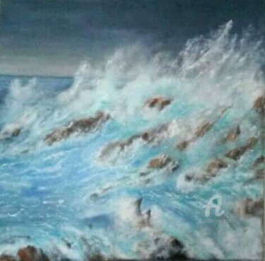Peinture intitulée "Tempête dans l'Atla…" par Sapiacelli, Œuvre d'art originale, Huile