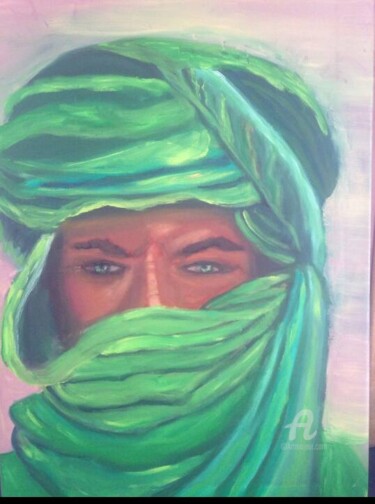 Peinture intitulée "Le Touareg vert" par Sapiacelli, Œuvre d'art originale, Huile