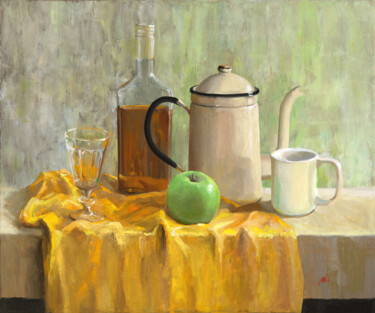 Ζωγραφική με τίτλο "Green Apple" από Artsmileball, Αυθεντικά έργα τέχνης, Λάδι