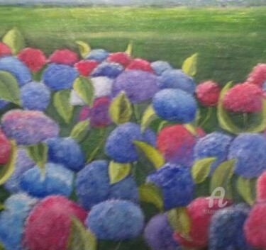 Peinture intitulée "massif d'Horthensias" par Sapiacelli, Œuvre d'art originale, Huile