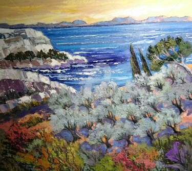Peinture intitulée "calanque aux olivie…" par Milorv, Œuvre d'art originale, Huile