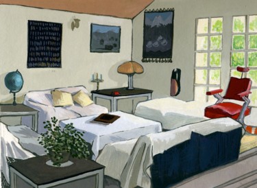 Reuilly, le salon blanc.jpg Peinture intitulée "Reuilly, le salon b…" par Delphine Mabed, Œuvre d'art originale, Gouache