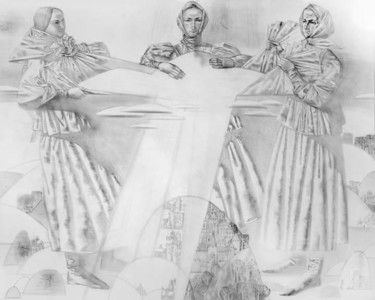 Drawing titled "Winter sisters. Dra…" by Andrey Simakov, Original Artwork, Ink