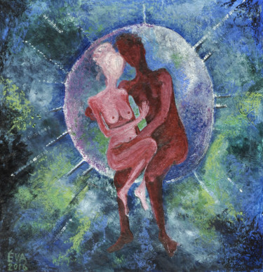 Peinture intitulée "Duo bleu" par Eva Mifsud, Œuvre d'art originale, Gouache