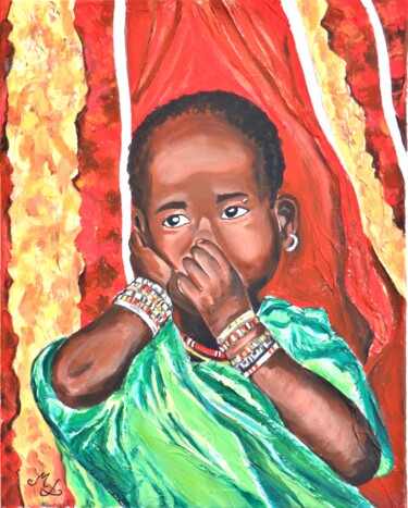 绘画 标题为“Enfant du Burkina” 由Meryl, 原创艺术品, 丙烯 安装在木质担架架上