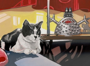 Peinture intitulée "Tiguili et le monst…" par Delphine Mabed, Œuvre d'art originale, Gouache