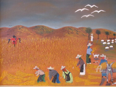 Peinture intitulée "la moisson" par Ahmed Fertat, Œuvre d'art originale, Huile