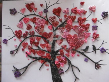 Peinture intitulée "arbre-a-coeurs" par Brigitte Barcelo, Œuvre d'art originale, Acrylique