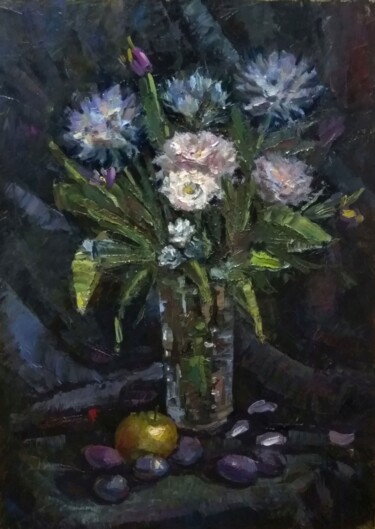 Цветы с овощами. Натюрморт.Flowers with vegetables Painting titled "Цветы с овощами. На…" by Nina Silaeva, Original Artwork, Oil