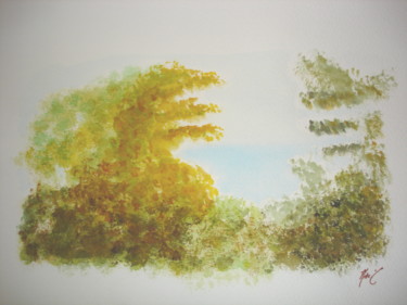 Painting titled "bois à neuchâtel" by Katia De Carvalho, Original Artwork, Watercolor Mounted on Wood Panel