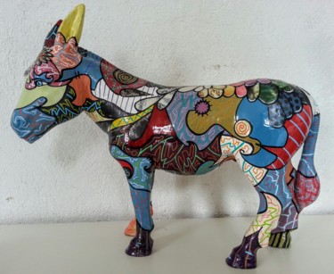 Sculpture titled "le petit ane bleu." by Philippe Sidot Et Charlotte Carsin, Original Artwork
