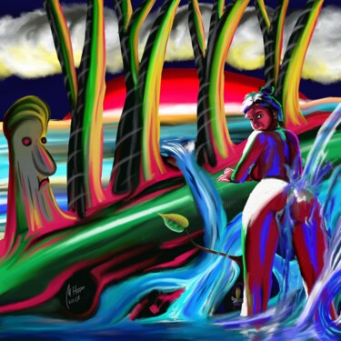 Wasserspiel Digitale Kunst mit dem Titel "Wasserspiel" von Manfred Hoppe, Original-Kunstwerk, Digitale Malerei