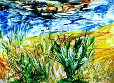 Malerei mit dem Titel "232e Friedliche Nat…" von Robert Bauer, Original-Kunstwerk, Enkaustik