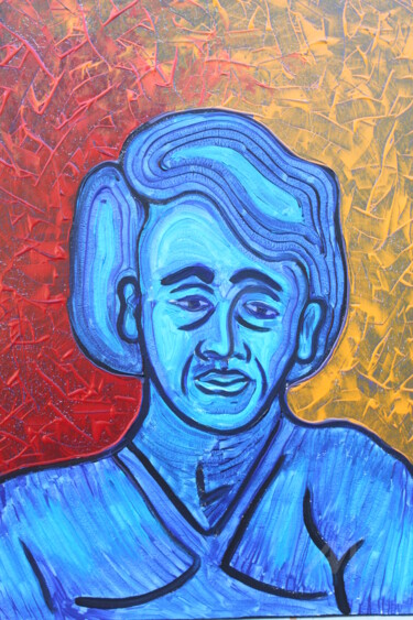 Pintura intitulada "A MULHER DE AZUL" por Emanuel Aguiar, Obras de arte originais