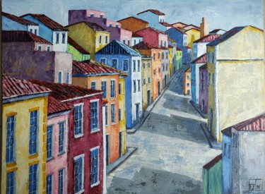 Peinture intitulée "Rue arc en ciel" par Patricia Lejeune, Œuvre d'art originale