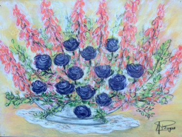 coupe de fleurs, roses et lupins.