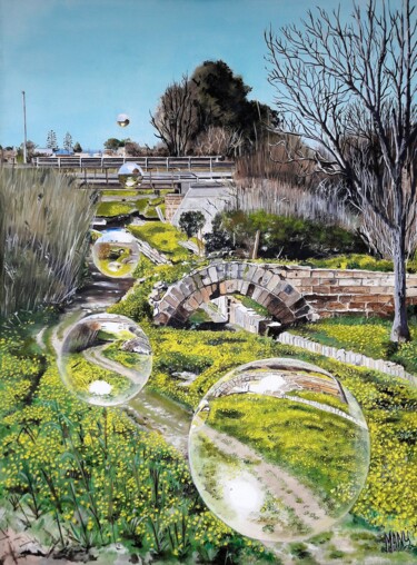 Peinture intitulée "le-bonheur-pres-du-…" par Manu Surreabulliste, Œuvre d'art originale, Huile