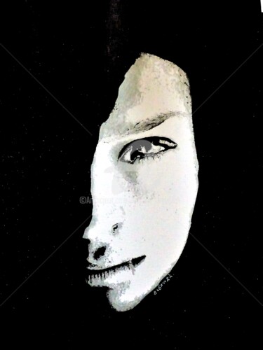 Dessin intitulée "demi visage" par Laurent Chabrillat, Œuvre d'art originale, Marqueur