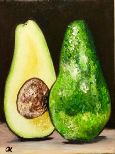 Avocado on the dark background. Painting titled "Avocado on the dark…" by Olga Koval, Original Artwork, Oil