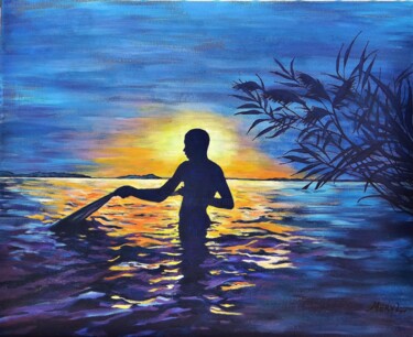 Pêcheur au Sénégal 绘画 标题为“Pêcheur au Sénégal” 由Meryl, 原创艺术品, 丙烯 安装在木质担架架上