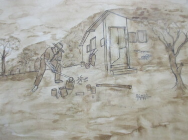 Desenho intitulada "CORTADOR DE LENHA" por Romeo Zanchett, Obras de arte originais, Outro