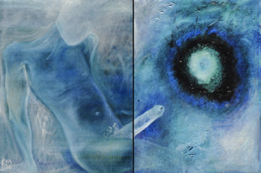 Peinture intitulée "Diptyque bleu" par Eva Mifsud, Œuvre d'art originale, Huile