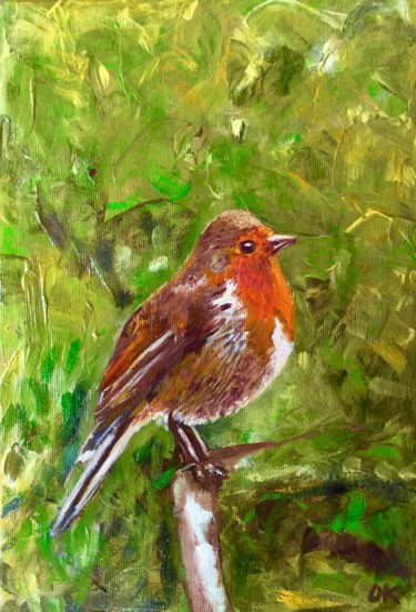Painting titled "Robin Red Breast" by Olga Koval, Original Artwork, Oil