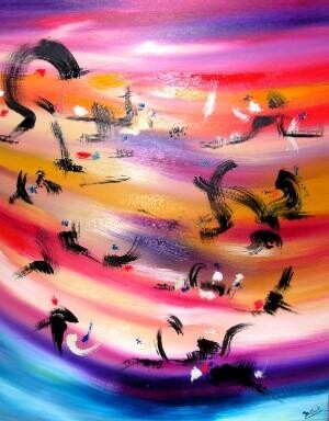Peinture intitulée "Libre envol" par Muriel Cayet, Œuvre d'art originale, Huile
