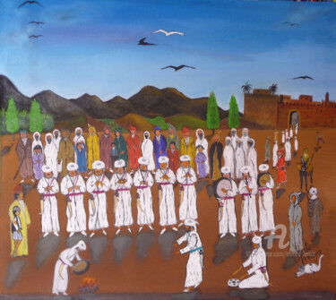 Troupe danse folklorique du sud marocain Peinture intitulée "Troupe danse folklo…" par Ahmed Fertat, Œuvre d'art originale, Acrylique