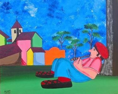Tableau naif Symphonie campagnarde Peinture intitulée "Tableau naif Sympho…" par Didier Dordeins, Œuvre d'art originale, Acrylique Monté sur Châssis en bois