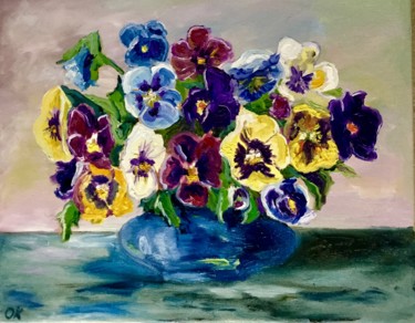 Peinture intitulée "Pansy in a vase" par Olga Koval, Œuvre d'art originale, Huile
