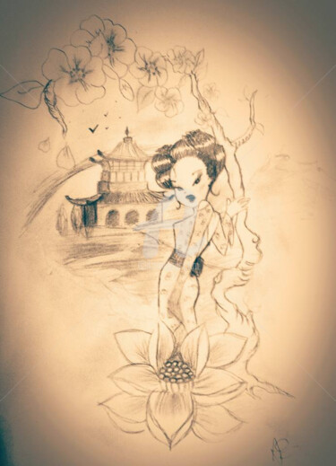 Dessin intitulée "asian girl" par Aurore Sylvestre, Œuvre d'art originale, Stylo à bille