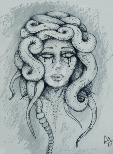 Dessin intitulée "méduse" par Aurore Sylvestre, Œuvre d'art originale, Stylo à bille