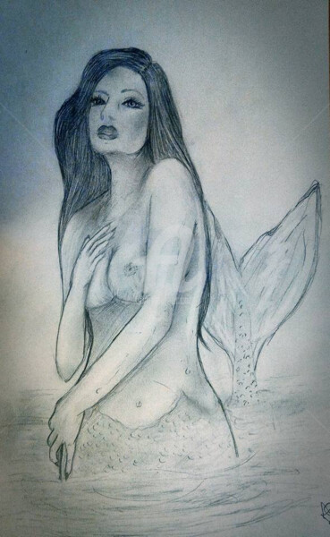 Dessin intitulée "sirène" par Aurore Sylvestre, Œuvre d'art originale, Stylo à bille