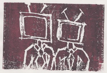 Printmaking titled "Turn on the news (1…" by Bent, Original Artwork, Linocuts