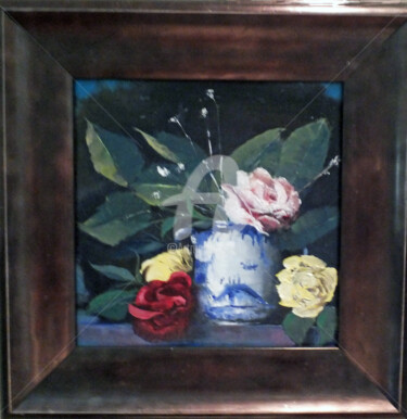 Painting titled "Sugar Jar and Roses…" by Elizabeth Williams, Original Artwork, Oil